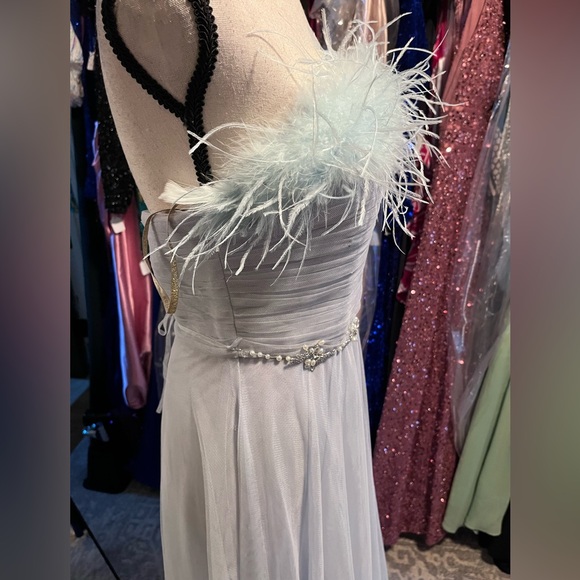 Jenny Yoo Light Blue Feathered Gown - Picture 1 of 4